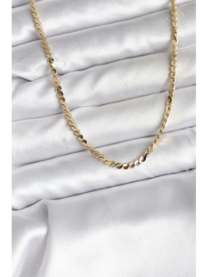 Moresun Buğz 14K Gold Renk Kaplama Ezme Yılan Zincir Model cm Kadın Kolye