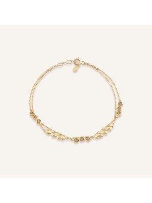 Aja Lareen Geometrik Form Çok Taşlı Çift Zincir Altın Bileklik