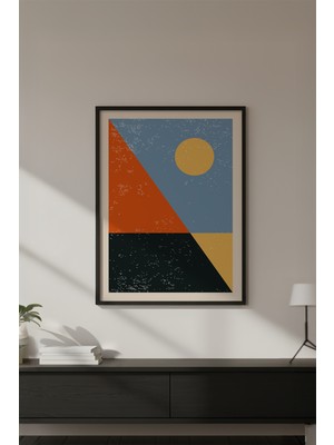 Huhuli Ahşap Siyah Çerçeveli Soyut Geometrik Desenli Tablo HUHU588