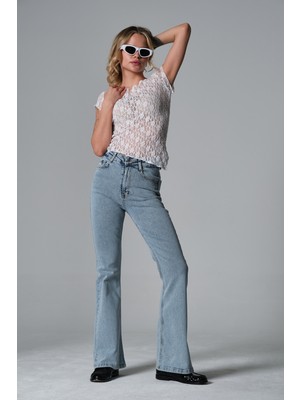 Domoda Normal Bel Kot, Ispanyol Paça Esnek Denim Kumaş Kadın Fit And Flare Jean Pantolon @morales