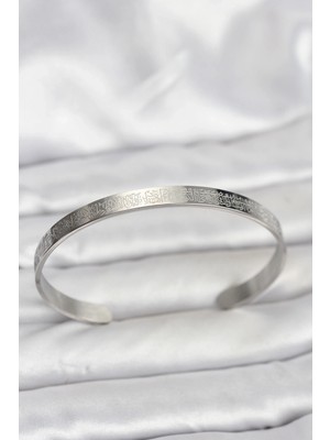 Moresun Buğz 316L Çelik Gümüş Renk Ayetel Kürsi Yazılı Bileklik