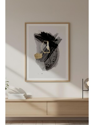 Huhuli Ahşap Çerçeveli Soyut Desenli Siyah-Beyaz Tablo HUHU622