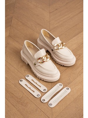 BeBeQ Roma Bej Cilt Üç Tokalı Kadın Loafer Ayakkabı