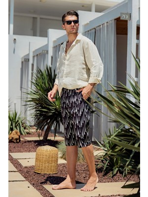 Remsa Erkek Havuz Deniz Uzun Kapri Şort Mayo RK004 Siyah