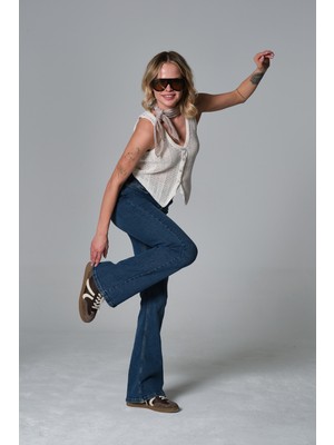 Domoda Normal Bel Kot, Ispanyol Paça Esnek Denim Kumaş Kadın Fit And Flare Jean Pantolon @morales