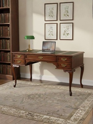 Gazzini Furniture Realm Fransız Retro Deri Ahşap Çalışma Masası 75X160