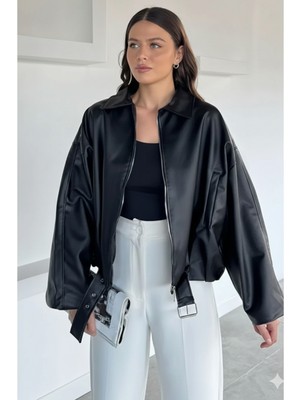 Orions Collection Yeni Sezon Oversize Kemerli Deri Bomber Ceket Trend & Şık Model