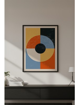 Huhuli Ahşap Siyah Çerçeveli Soyut Geometrik Desenli Tablo HUHU589