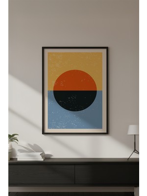 Huhuli Ahşap Siyah Çerçeveli Soyut Geometrik Desenli Tablo HUHU601