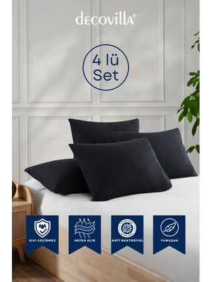 Decovilla Micro Fermuarlı Yastık Alezi Sıvı Geçirmez 4 Lü Set Yastık Koruyucu 50X70