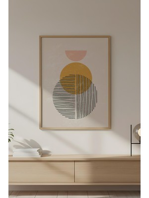 Huhuli Ahşap Çerçeveli Geometrik Desenli Modern Tablo HUHU646