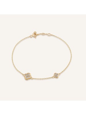 Aja Spirra Çiçek Motifli Çok Taşlı Altın Bileklik