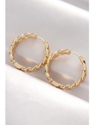 Moresun Buğz Pirinç Gold Renk Zincir Model Halka Küpe