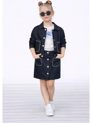 Rapapa Kız Çocuk Kot Ceket & Etek Takımı  3 Parça – Şık ve Modern Kombin 25199