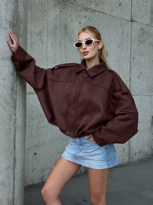 Orions Collection Oversize Apolet Detaylı Süet Kumaş Ceket