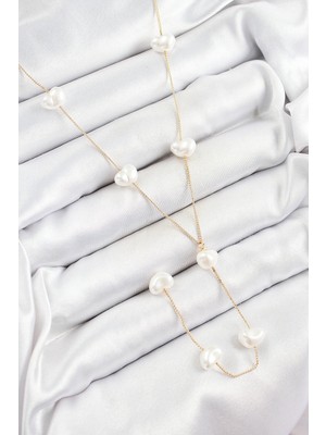 Moresun Buğz Pirinç Incili Kalp Figürlü Y Model Gold Renk Kadın Kolye