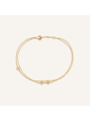 Aja Fioren Çiçek Motifli Ortası Çok Taşlı Altın Bileklik