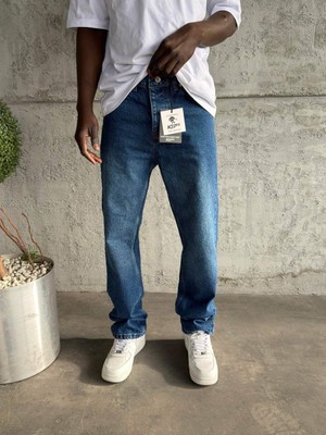 KağanKY Lacivert Taşlamalı Baggy Jean