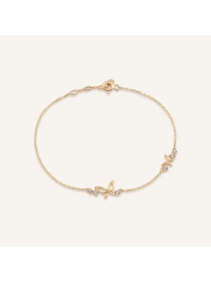 Aja Lepira Kelebek Figürlü Çok Taşlı Altın Bileklik