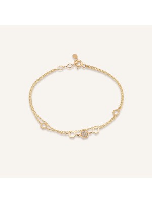 Aja Cirella Geometrik Motifli Çok Taşlı Çift Zincir Altın Bileklik