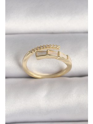 Moresun Buğz Pirinç Gold Renk Zirkon Taş Detaylı Yılan Model Ayarlanabilir Yüzük