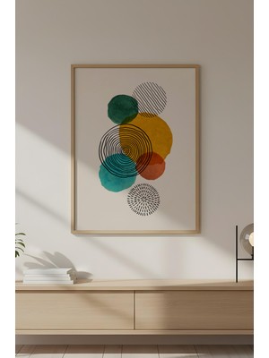 Huhuli Ahşap Çerçeveli Geometrik Desenli Minimalist Tablo HUHU634