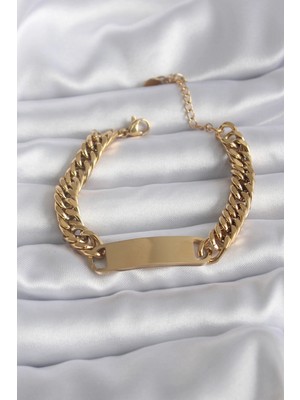 Alvo Store Buğz 316L Çelik Gold Renk Isim Yazılabilir Plaka Model Kadın Bileklik
