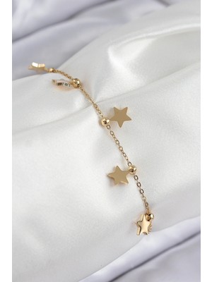 Alvo Store Buğz 316L Çelik Sıralı Yıldız Model Gold Renk Kadın Bileklik