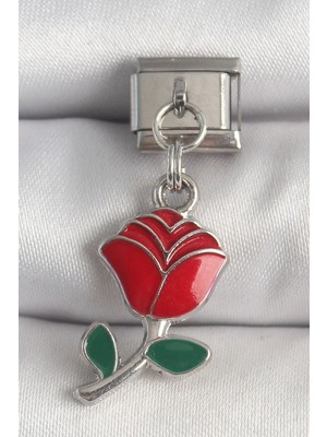 Alvo Store Buğz 316L Çelik Gümüş Renk Sallantı Kırmızı Gül Model Nomination Charm