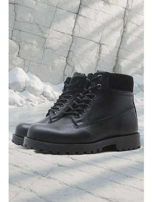 Rakerplus Hakiki Deri Siyah Fermuarlı Kışlık Çocuk Bot
