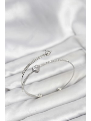 Alvo Store Buğz Kalp Model Pirinç Gümüş Renk Kadın Bileklik