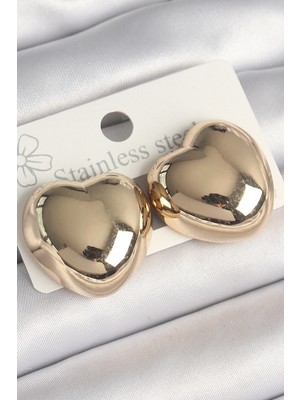 Alvo Store Buğz Pirinç Gold Renk Bombe Kalp Model Kadın Küpe