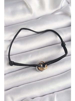 Alvo Store Buğz Siyah Renk Ipli Asansörlü Mix Renk Çelik Halka Model Kadın Bileklik