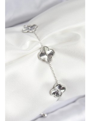 Alvo Store Buğz Vıp Pirinç Yonca Model Gümüş Renk Kadın Bileklik