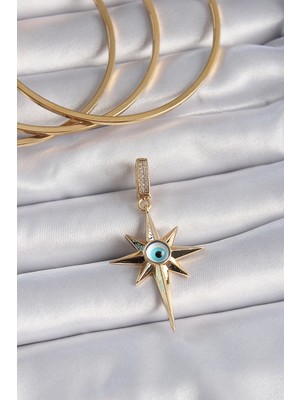 Alvo Store Buğz Pirinç Gold Renk Zirkon Taşlı Kutup Yıldızı Nazar Boncuk Detay Ajda Charm
