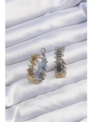 Alvo Store Buğz Pirinç Gold Gümüş Renkli Tırtıklı Halka Küpe