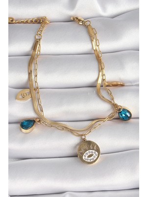 Alvo Store Buğz 316L Çelik Gold Renk Zirkon Taşlı Göz Işleme Figür Kadın Bileklik