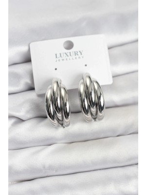 Alvo Store Buğz Gümüş Renk Pirinç Yarım Halka Model Kadın Küpe