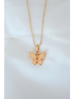 Alvo Store Buğz Gold Kaplama Sarı Renk Sedefli Kelebek Kolye