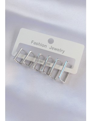 Alvo Store Buğz Pirinç Gümüş Renk Dikdörtgen Model Küpe Seti