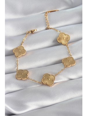 Alvo Store Buğz 316L Çelik Gold Renk Yonca Model Işleme Detay Kadın Bileklik