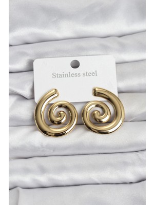 Alvo Store Buğz 316L Çelik Gold Renk Sarmal Modelli Kadın Küpe