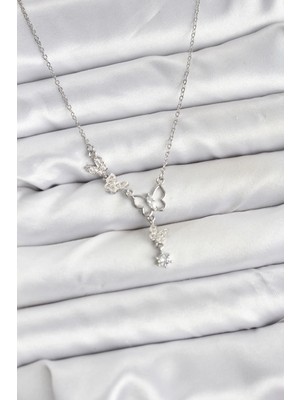 Alvo Store Buğz 316L Çelik Zincir Gümüş Renk Kelebek Model Kadın Kolye
