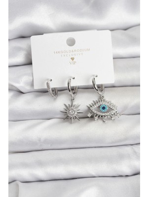 Alvo Store Buğz Göz Model Gümüş Renk Pirinç 3'lü Kadın Küpe Seti