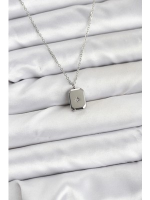 Alvo Store Buğz 316L Çelik Zincir Gümüş Renk Minimal Kutup Yıldızı Model Kadın Kolye