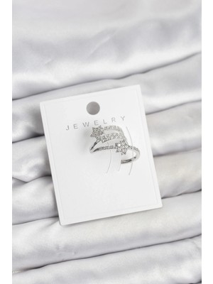 Alvo Store Buğz Gümüş Renk Zirkon Taşlı Yıldız Model Kıkırdak Earcuff Küpe