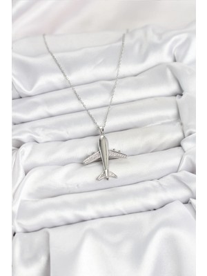 Alvo Store Buğz 316L Çelik Zincir Gümüş Renk Uçak Model Kadın Kolye