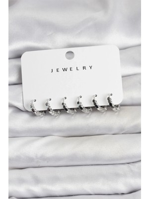 Alvo Store Buğz Gümüş Renk Pirinç Minimal Petek Detaylı Kadın Küpe Seti