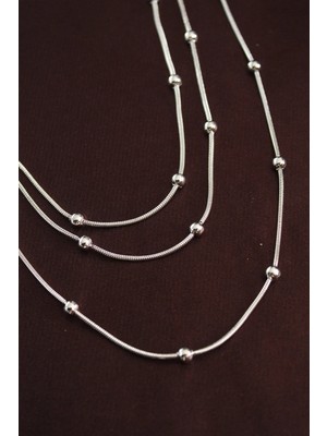 Moresun Buğz 316L Çelik Gümüş Renk Minimal Topçuk Model Çoklu Kolye