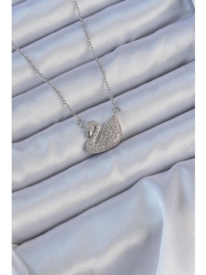 Alvo Store Buğz 316L Çelik Zincir Gümüş Renk Zirkon Taşlı Kuğu Kolye